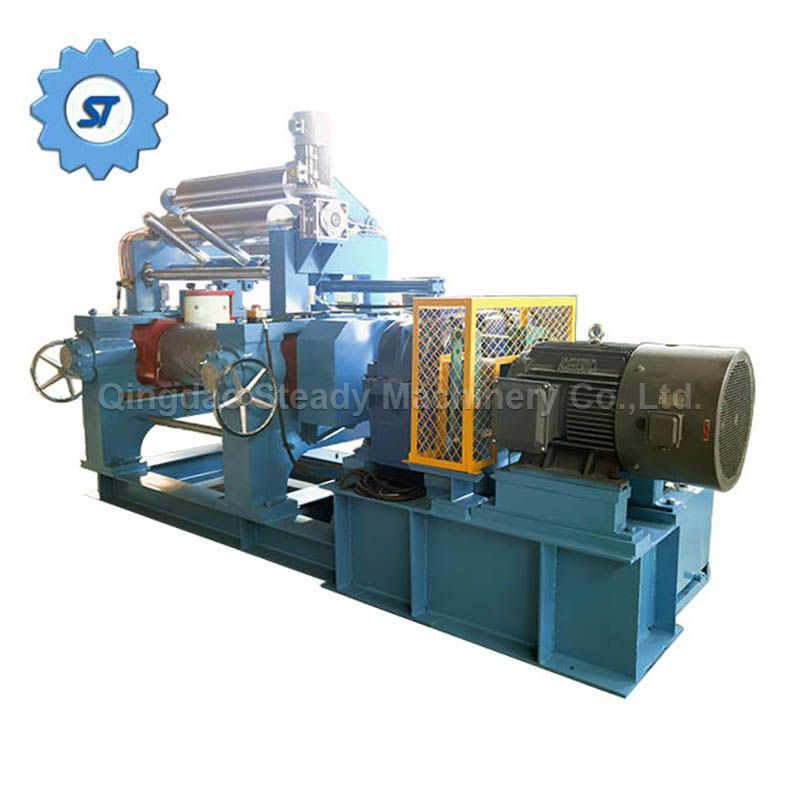 PLC Control Hard Tooth Bearing Type Rubber Two Roller Mixer Mixing Mill With Blender